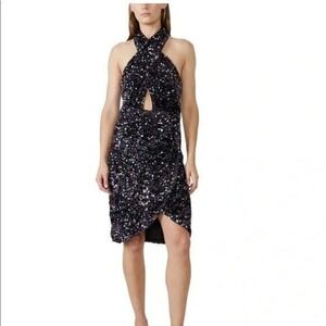 Bardot The Sequin Halter Dress, Black/Multi, Black Tie, Cocktail Party Large NWT